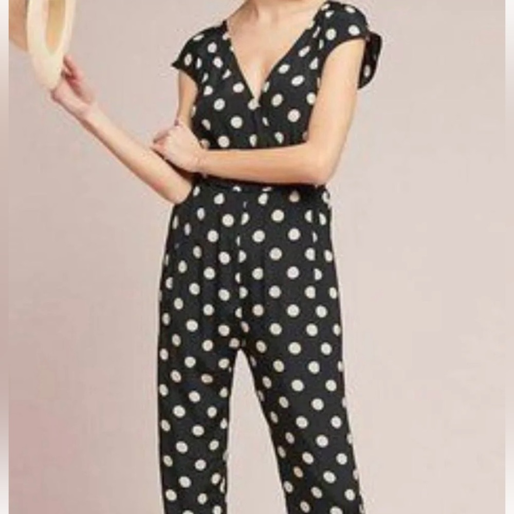 Corey Lynn Calter Black Jumpsuit with White Polka Dots